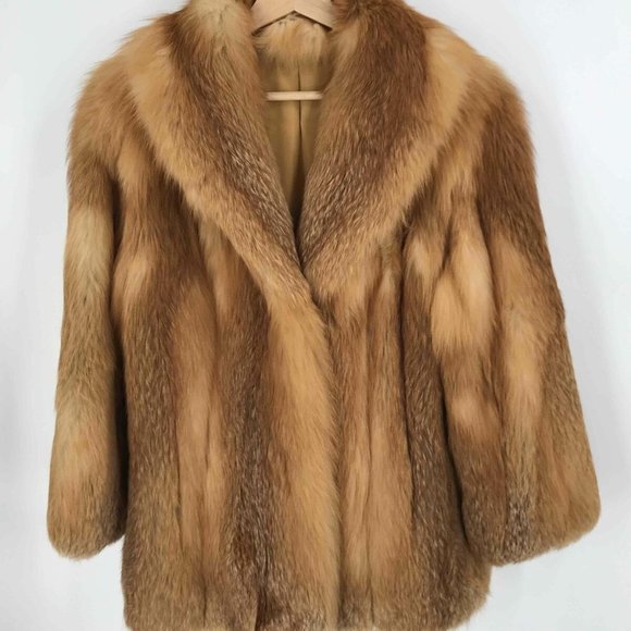 Vintage Jackets & Blazers - Vintage Huge Shawl Collar Red FOX FUR Jacket Coat